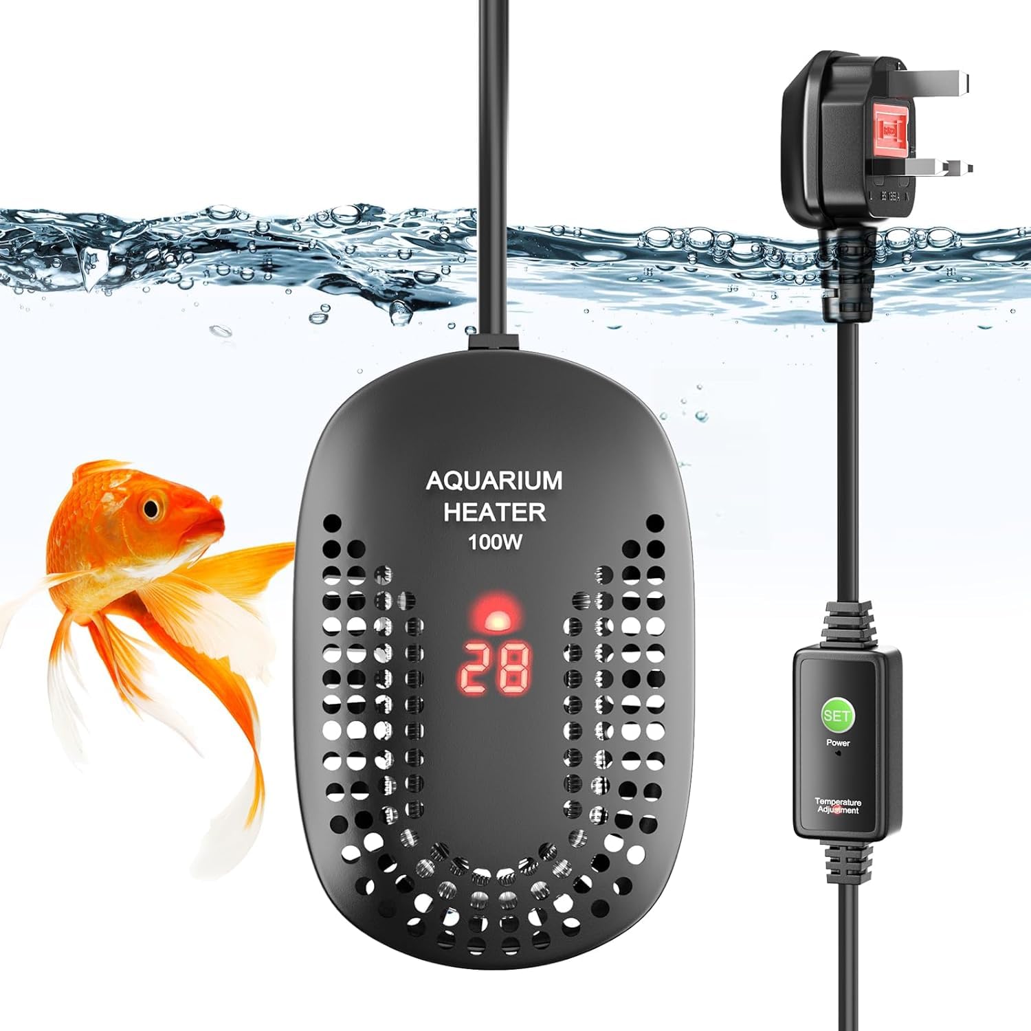 100W Small Aquarium Heater Submersible Turtle Tank Heater Fish Tank Heater Digital LED Display of Water Temperature for Tropical Fish/Freshwater Fish/Betta Fish/Turtle 35-80L Tanks