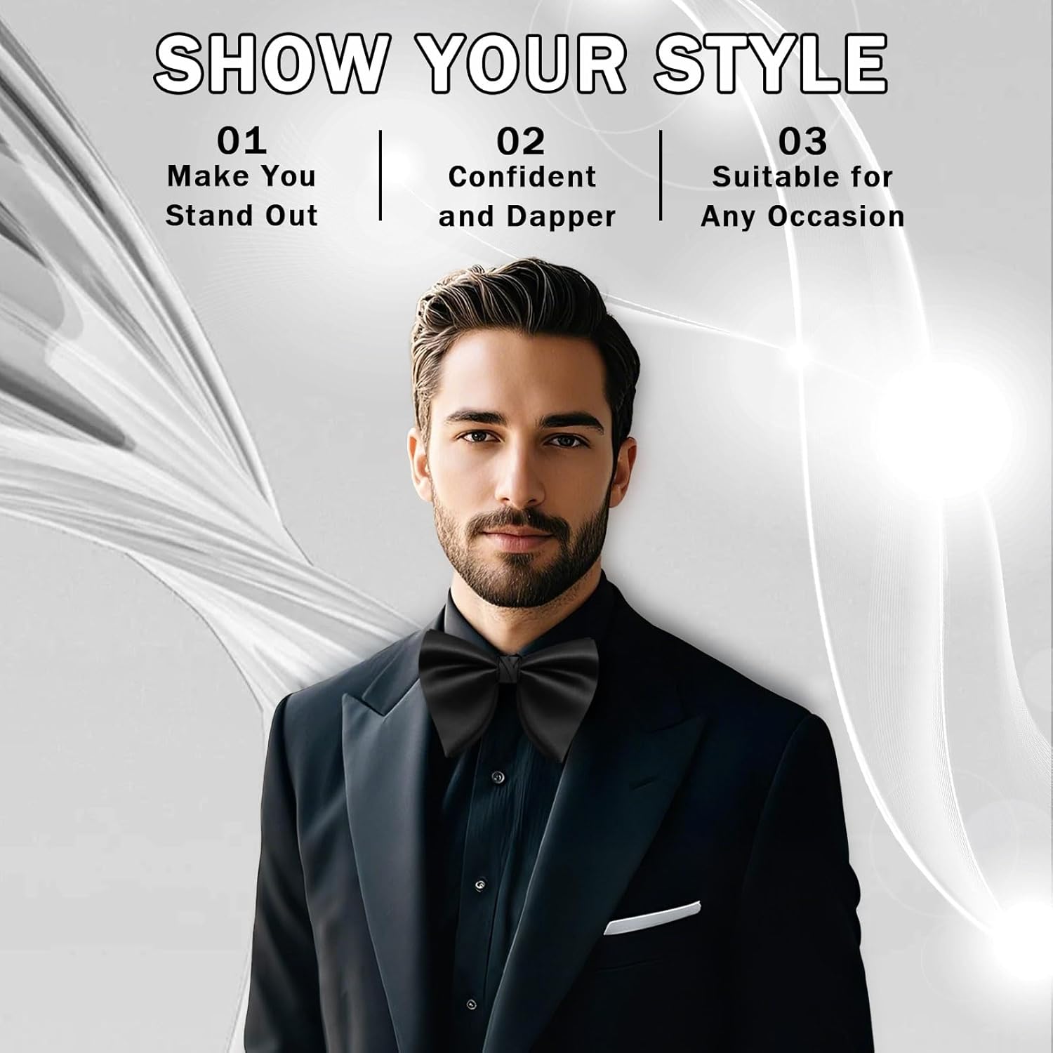 Mens Bow Tie Pre Tied Oversized Bow Ties for Men Satin Bowties for Tuxedo Wedding Party Banquet - Image 5