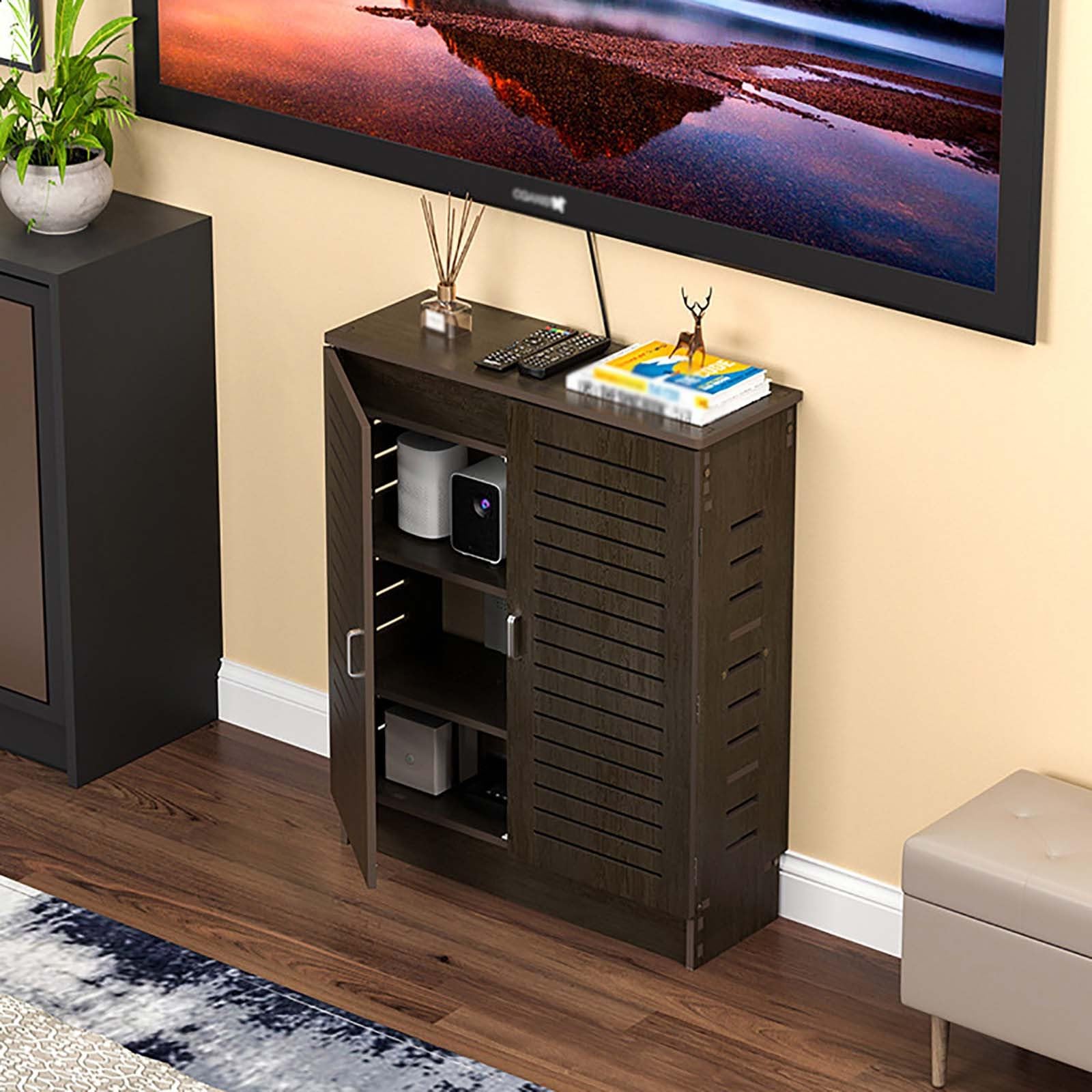 Armoire de rangement pour routeur, modem à poser au sol avec gestion des câbles de multiprise, idéale pour la chambre à coucher et le salon