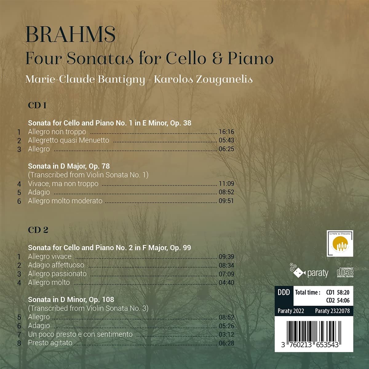 Brahms Four Sonatas for Cello & Piano