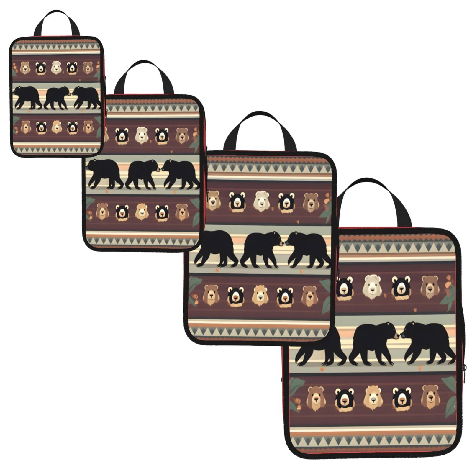 Bear Print 4 Set Compression Packing Cubes for Suitcases,Expandable Storage Bag Organizers