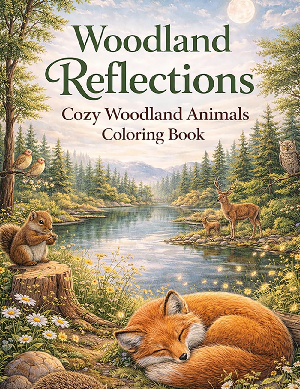 Woodland Reflections: Cozy Woodland Animals Coloring Book