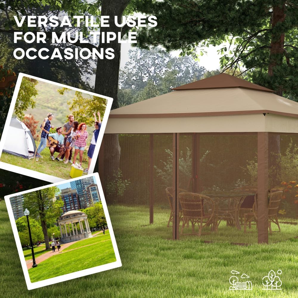 Pop Up Canopy Tent with Removable Zipper Netting for Backyard and Garden Use
