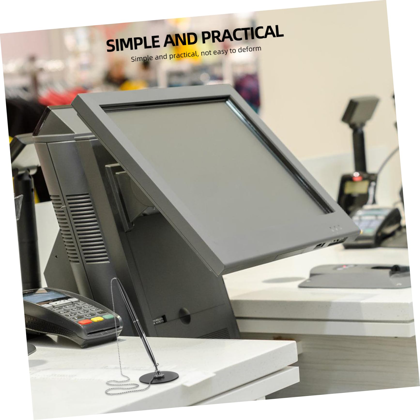 Stylo De Signature Avec ChaîNe Et Base Rotative Stylo Bureau MéTal Argenté Avec 10 Recharges Pour Usage Quotidien Bureau Ou Banque