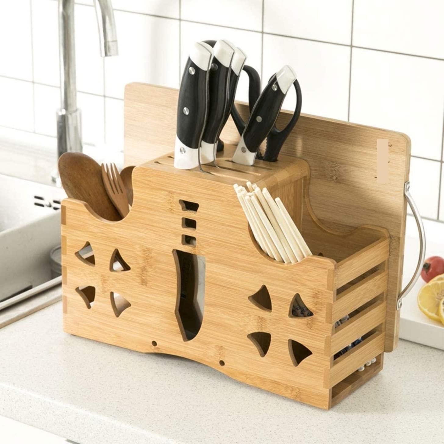 Bloque Cuchillos Cocina Estante Multifunción para Cuchillos De Bambú, Soporte Creativo para Bloques De Cuchillos, Herramientas De Cocina