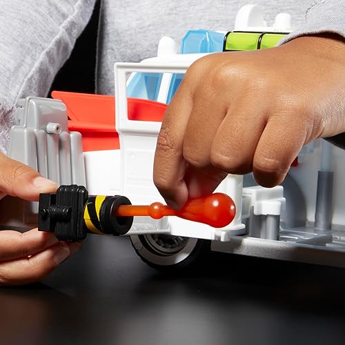 Miniatura 3 de Ghostbusters Track & Trap Ecto-1 Vehículo de juguete con susto cuenta con accesorio Ecto-Stretch Tech Slimer, compatible con juguetes de 5 pulgadas,