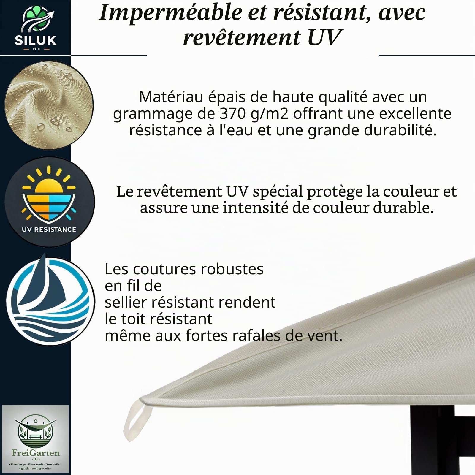 Toit de rechange pour pavillon 334 x 334 cm, sable ancien, résistant à l'eau, matériau : Panama PCV Soft 370 g/m², extra fort, modèle 10 (beige)