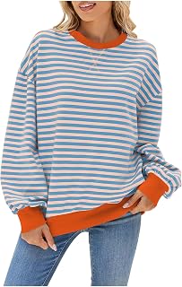 Oversized Sweatshirt for Women Trendy Long Sleeve Crewneck Color Block Striped Pullover Loose Casual Preppy Y2k Tops