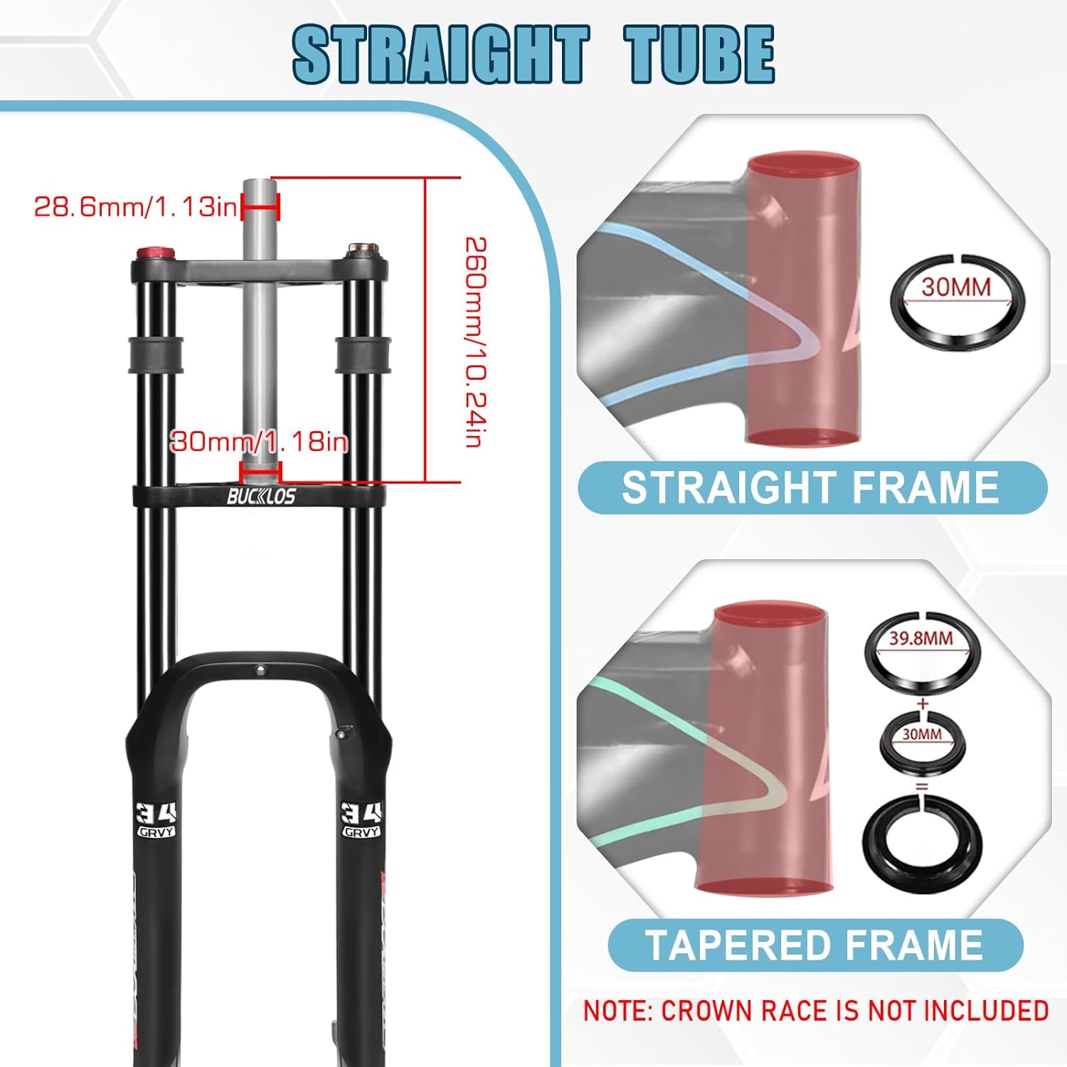 BUCKLOS 20/26 inch 4.0 Fat Tire Bike Suspension Fork, 180mm Travel 135mm Spacing Hub 9mm QR Ebike Oil MTB Fat Fork, Double Crown 1-1/8 Straight Electric Bicycle Front Fork, Snow Beach Mountain Bike