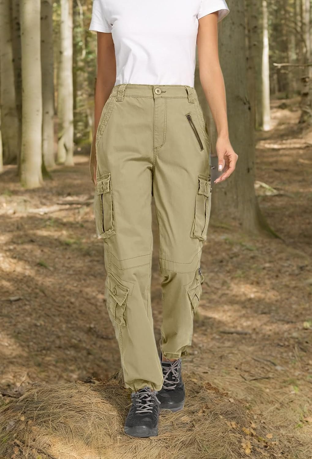 Raroauf Women's Causal Cotton Cargo Pants Military Combat Workwear Capri Pants with 8 Pockets - Image 9