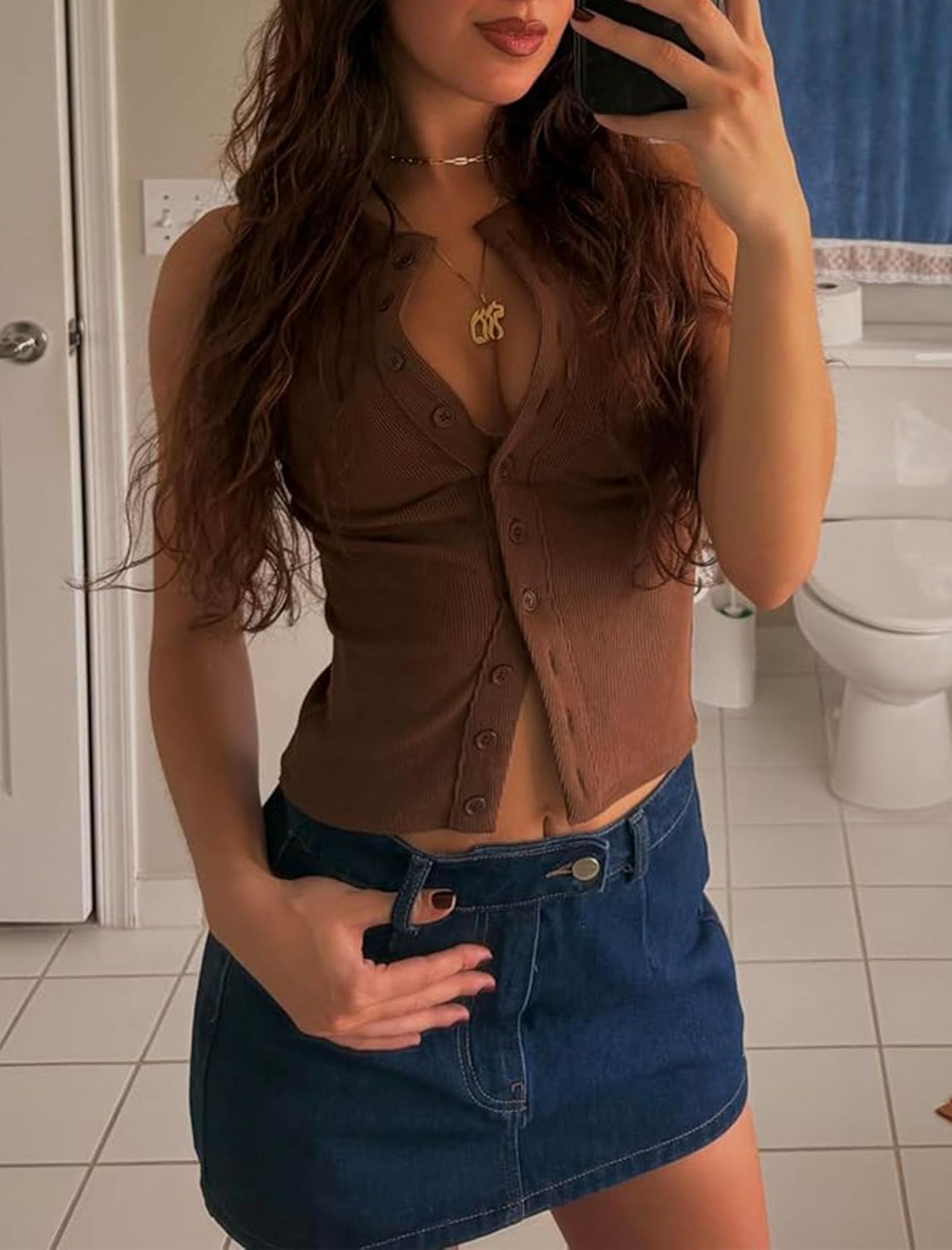 Womens Going Out Tops Summer Spring Ribbed Tank Sexy Crop Cute Y2K Button Down T Shirts Fashion Clothes 2026 - Image 3