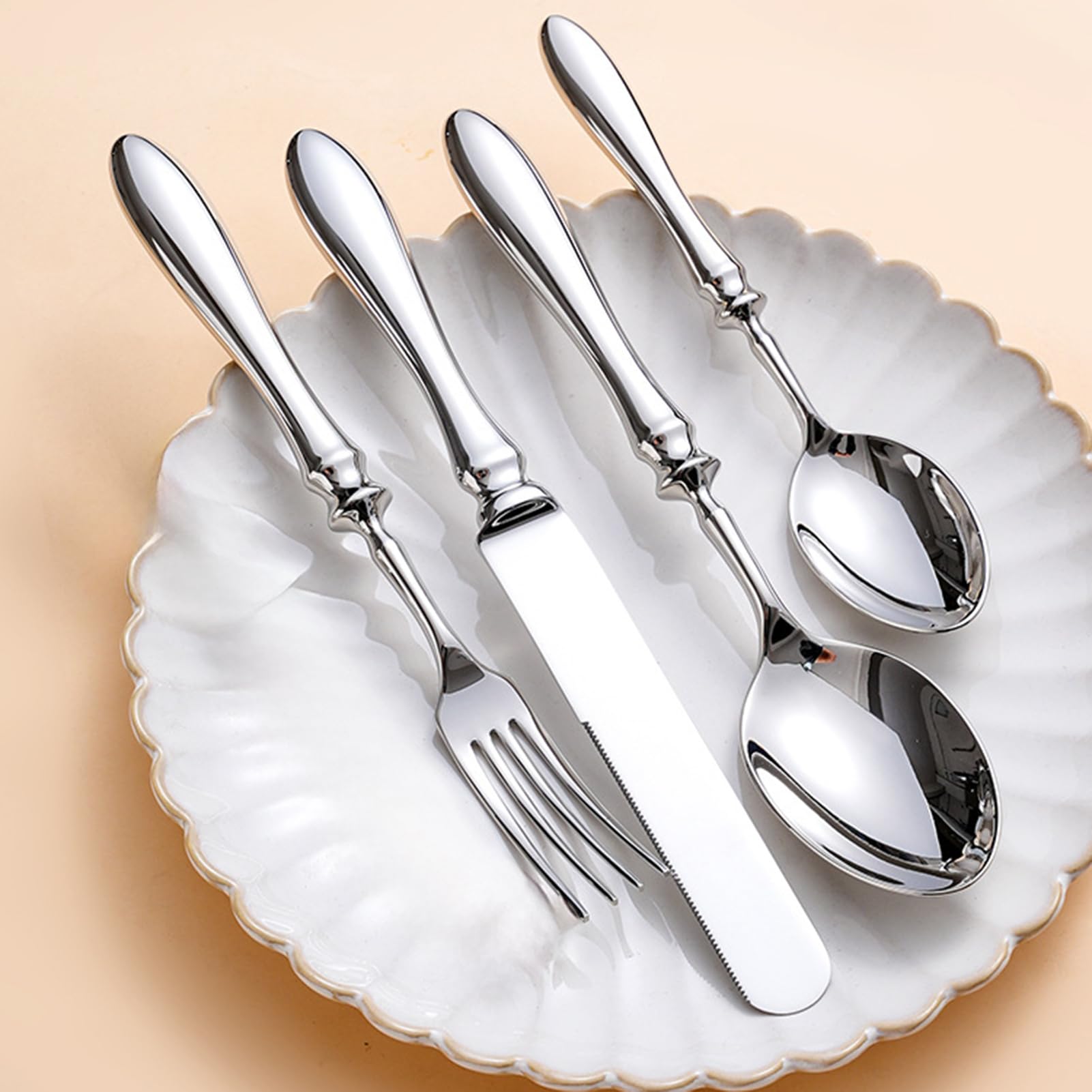 Besteck-Set Polierter Edelstahl Besteck Steakmesser Gabel Löffel | Besteck-Utensilien-Set für Abendessen Hochzeit Camping Picknick Restaurant Buffet Outdoor Salat Steak Dessert Suppe