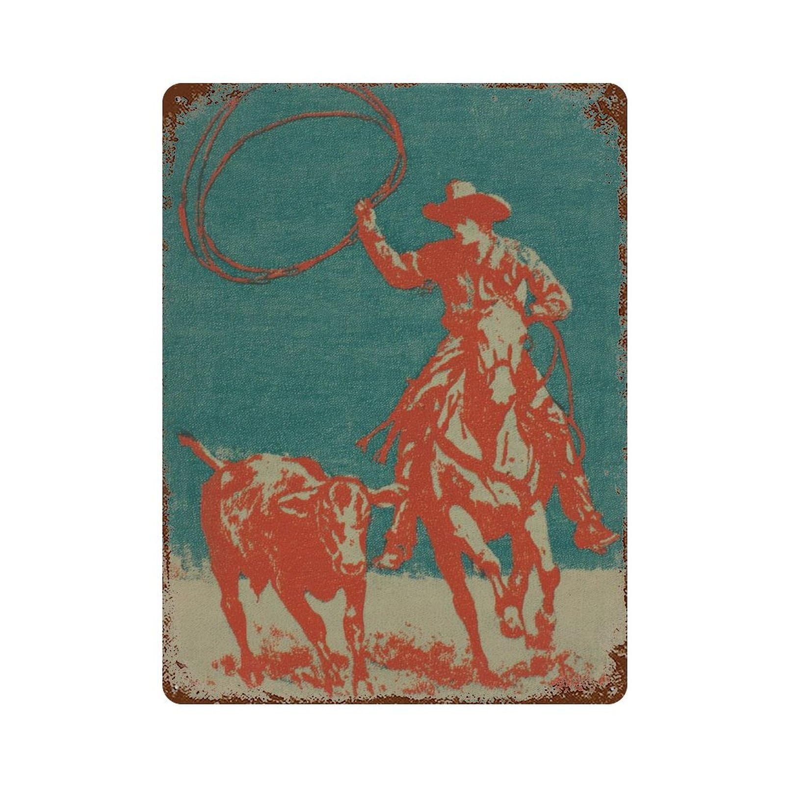 xiaoxiaoshen Cowboy Roping Western Rodeo Rustic Wall Decor Art Metal Tin Poster Modern Home Decor Art Home Bar Shop Decorations Vintage Sign 40x30cm