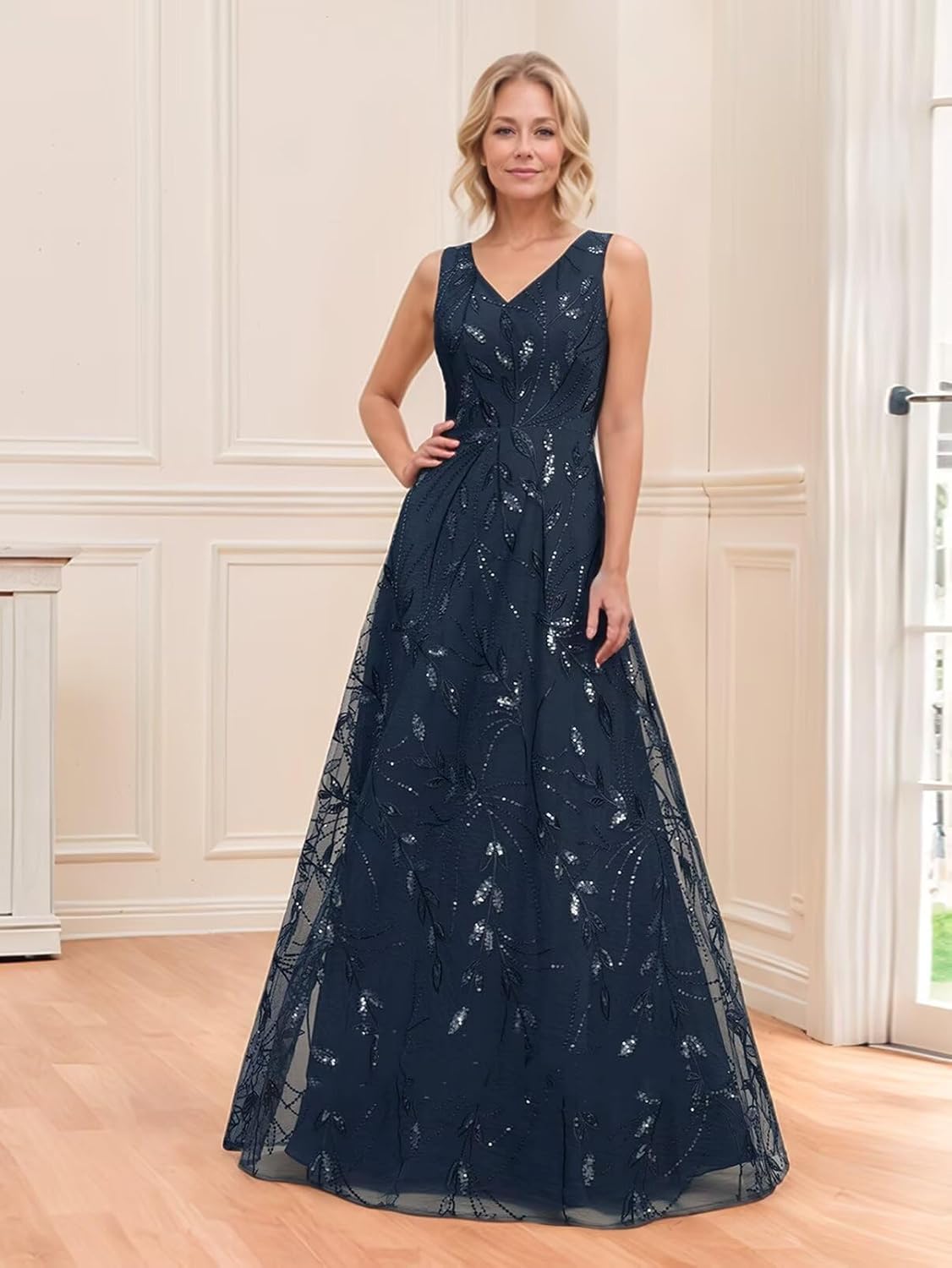 2 Pieces Sparkly Sequin Mother of The Bride Dresses for Wedding Guest Long Sleeves with Jacket Formal Evening Gowns - Image 2