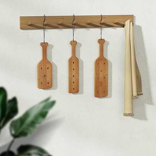 Miniatura 7 de NUEVEN Paleta de bambú de 14 pulgadas con agujeros, paleta de madera maciza con superficie lisa, paquete de 1