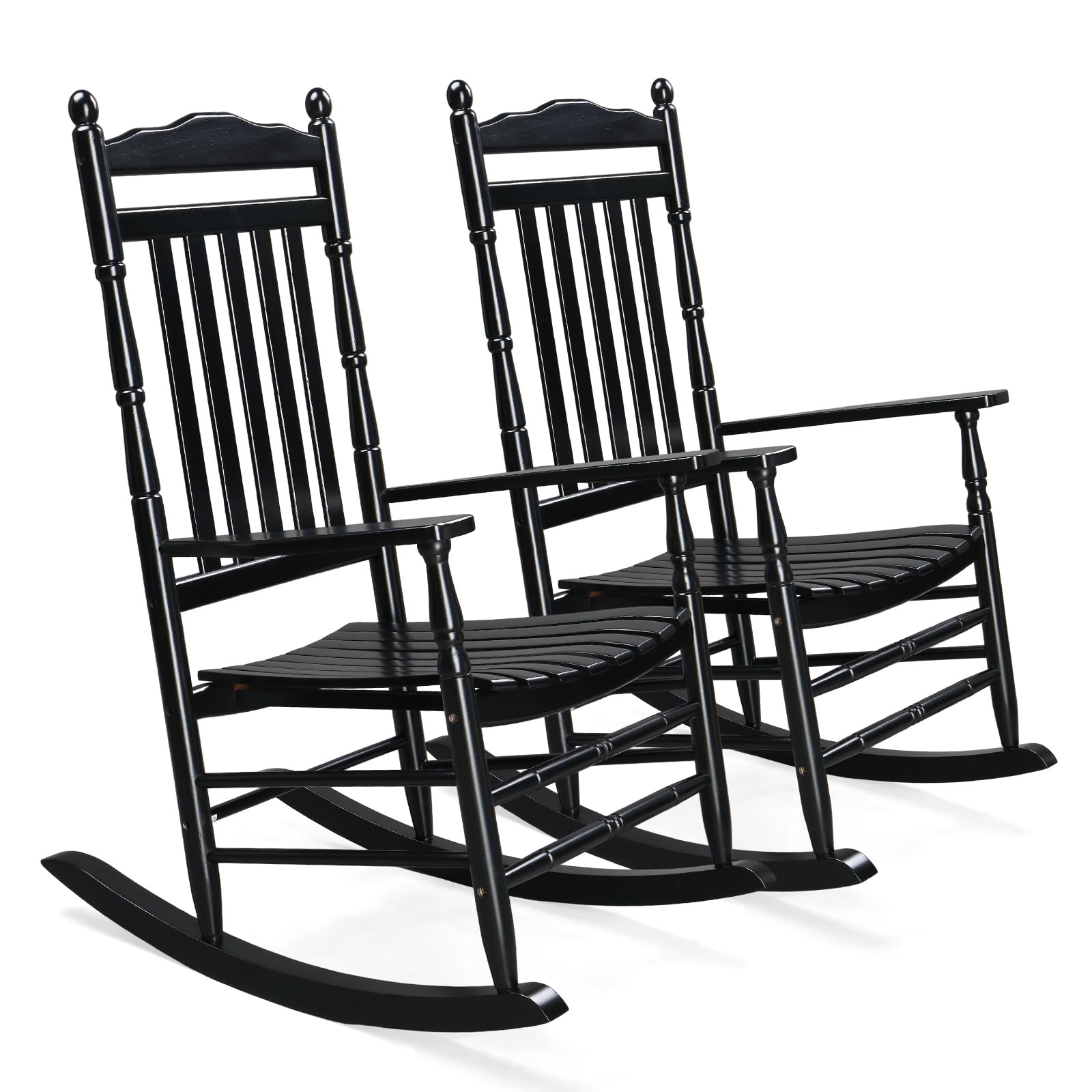 VINGLI Wooden Rocking Chair, Outdoor Chair with 450 lbs Support, Relaxing Rocker with Solid Wood High Back Seat Reclining Seat for Deck, Garden,