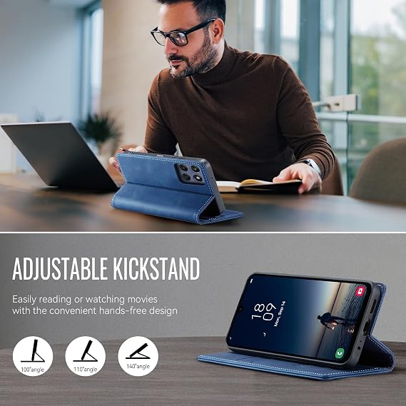 Mobile Phone Case Motorola Edge 60 Fusion Case Edge 60 Flip Case Premium PU Leather Case RFID Foldable Mobile Phone Case Protective Cover Card Slot Stand Function Case Motorola Edge 60 Fusion/Edge 60 - Blue