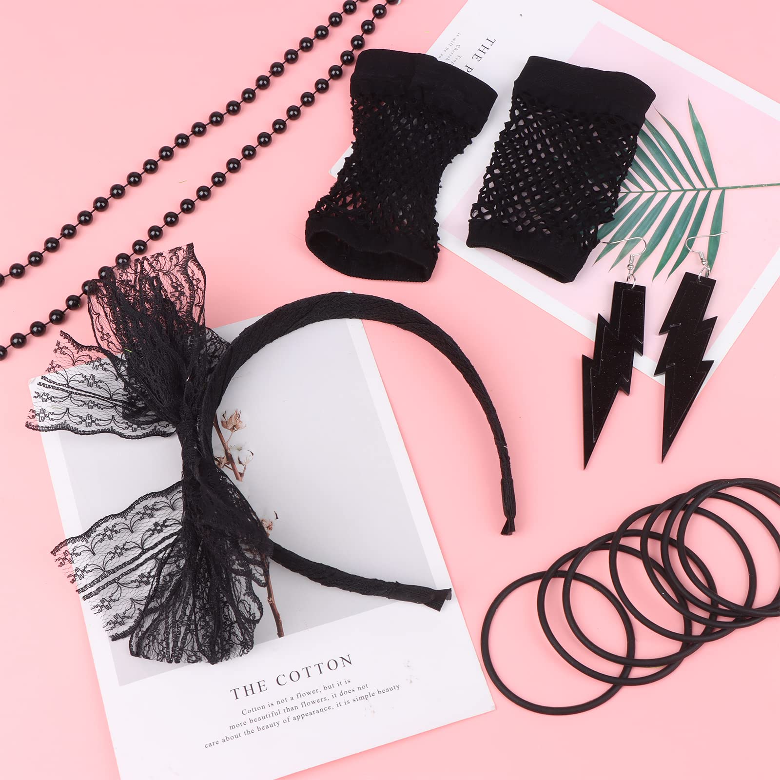 IDOTTA 80s Fancy Dress Costume Accessories Set,1980s T-Shirt Skirt Tutu Headband Gloves Earring Necklace Leg Warmers for Women Girls Party Retro Dress up - Image 5