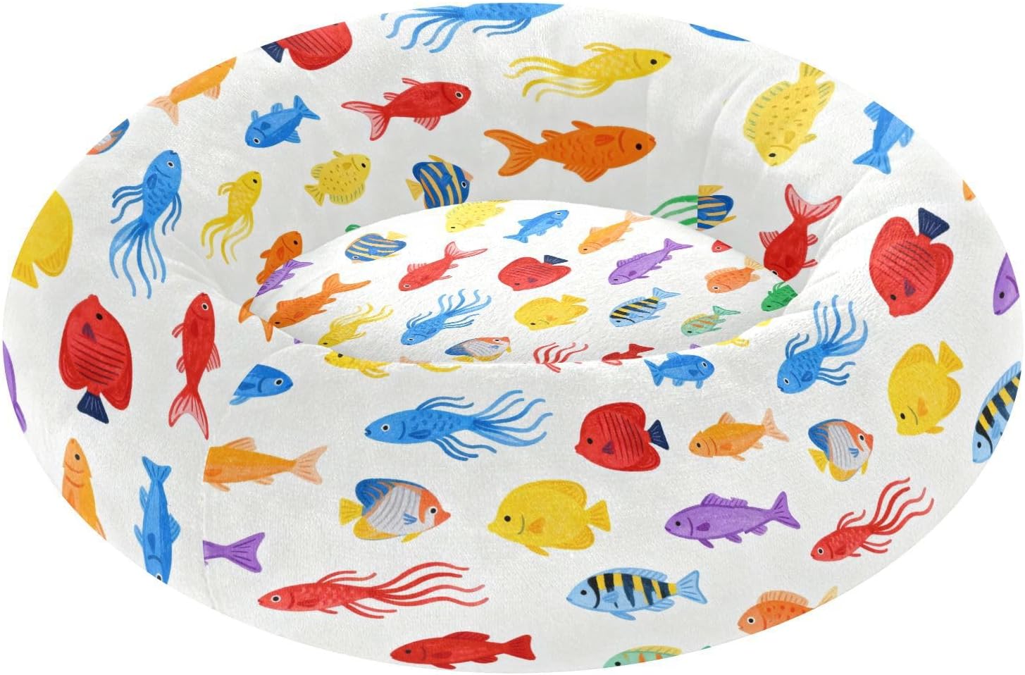Wudan Pet Cat Beds Donut Cuddler Fluffy Dog Pillow Bed for Medium Size Pets Sleeping M Colorful Fish Pattern