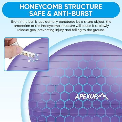 Miniatura 3 de APEXUP Pelota de yoga, silla antideslizante de estabilidad, pelota de gimnasio grande resistente para fitness, equilibrio, entrenamiento central y