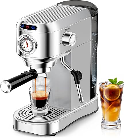 Espresso Machine 20 Bar with Milk Frother, Compact Stainless Steel Coffee Maker,