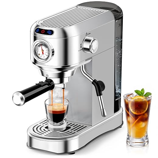 Compact Stainless Steel Espresso Machine with Frother