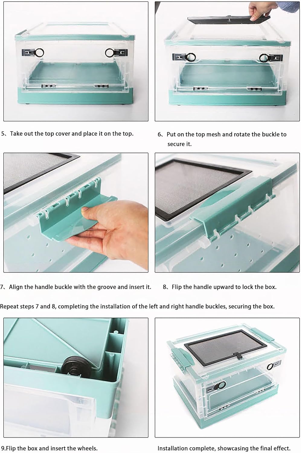 Large Portable Reptile Tank with Multi-Observation Perspective Foldable and Bottom Pulley, Ideal Habitat for Gecko, Frog, Spider and so on (Black)