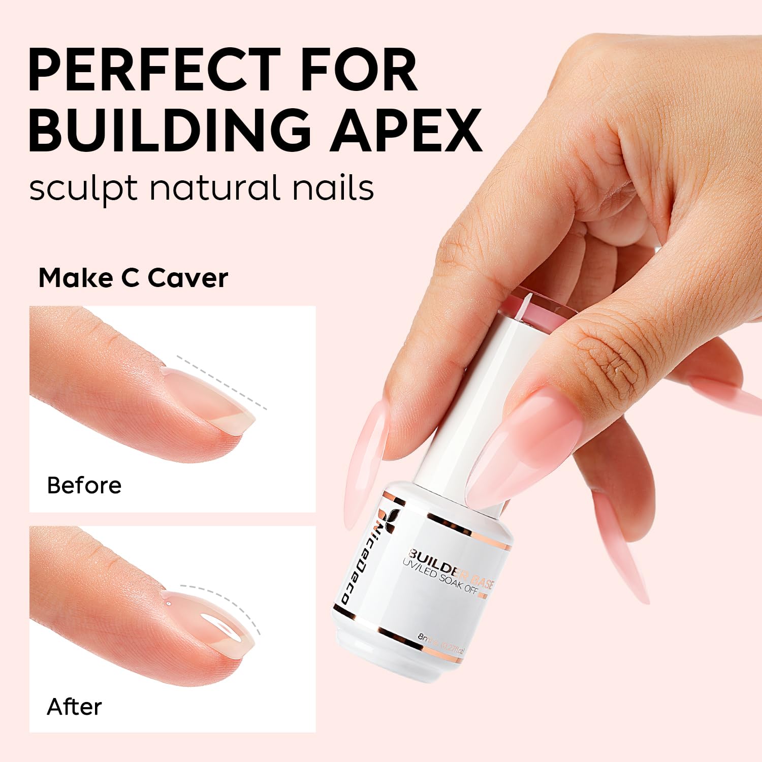 Nicedeco 2pcs 15ml Gel Construction Ongle UV 8 en 1, Gel Builder Base de Renforcement, Réparation et Extensions, Vernis à Ongles Forts, Base Coat, Le Nail Art Décoration Rose Nu
