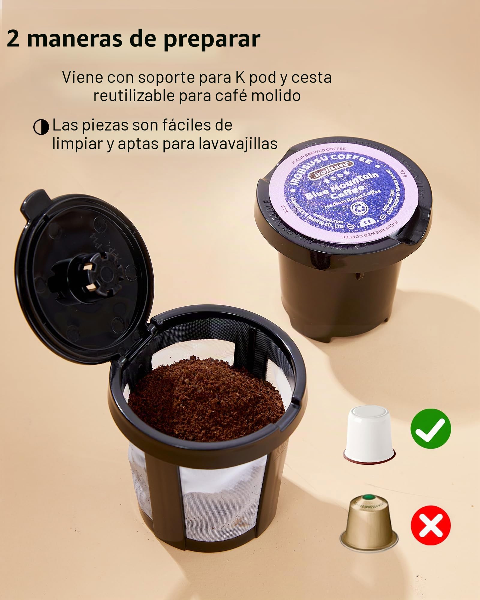 Tastyle - Cafetera de una sola taza para tazas K y molidos, mini cafetera con mango portátil, tamaño de cerveza de 6 a 12 onzas, para viajes, camping, oficina, RV y recámara, 120 V, negro y dorado