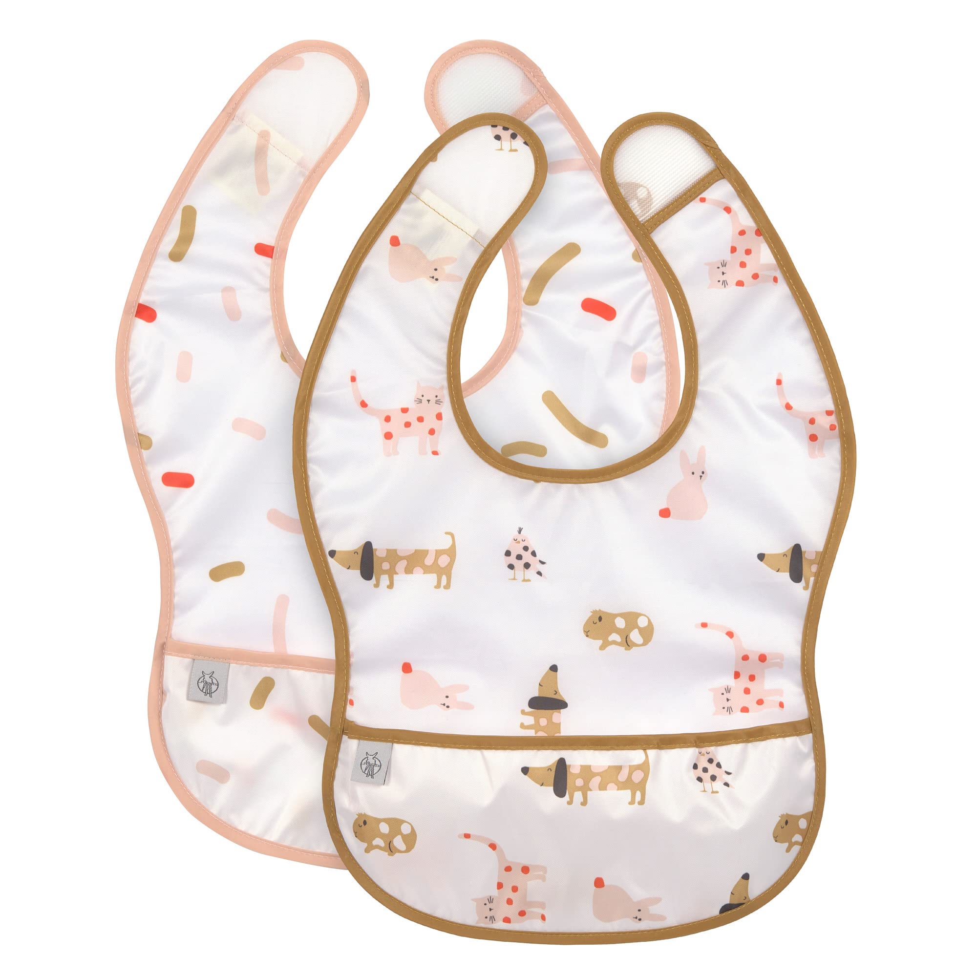 LÄSSIG Baby Bib Set of 2 with Crumb Protection Water-Repellent Velcro Fastening/Little Mateys Sicy Orange