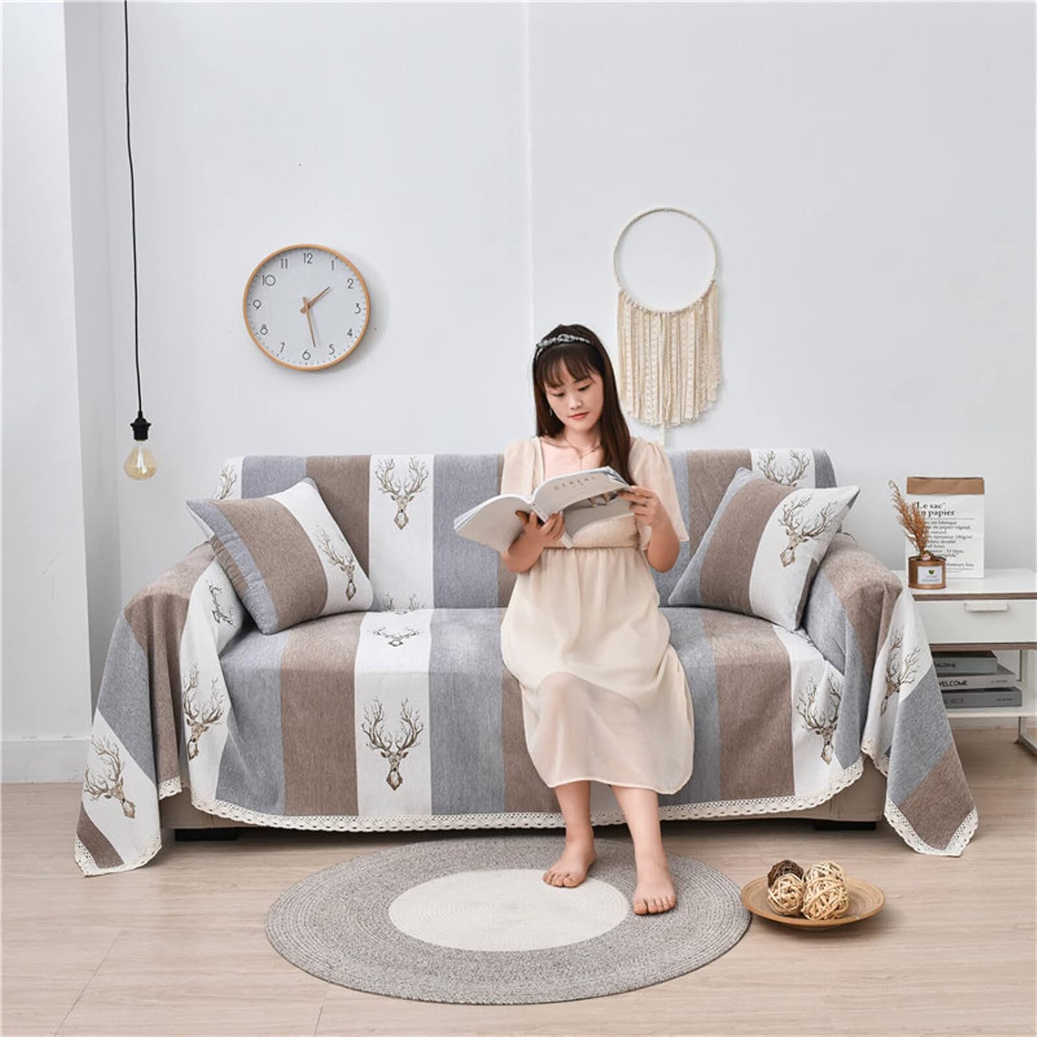 Thick Couch Cover Decorative Couch Furniture Pet Protector Throws Lightweight Sectional Sofa Couch Cover for Large & Standard Sofa,Loveseat,Recliner and Chair-H 180x200cm(71x79inch) (E 180x420cm(71x