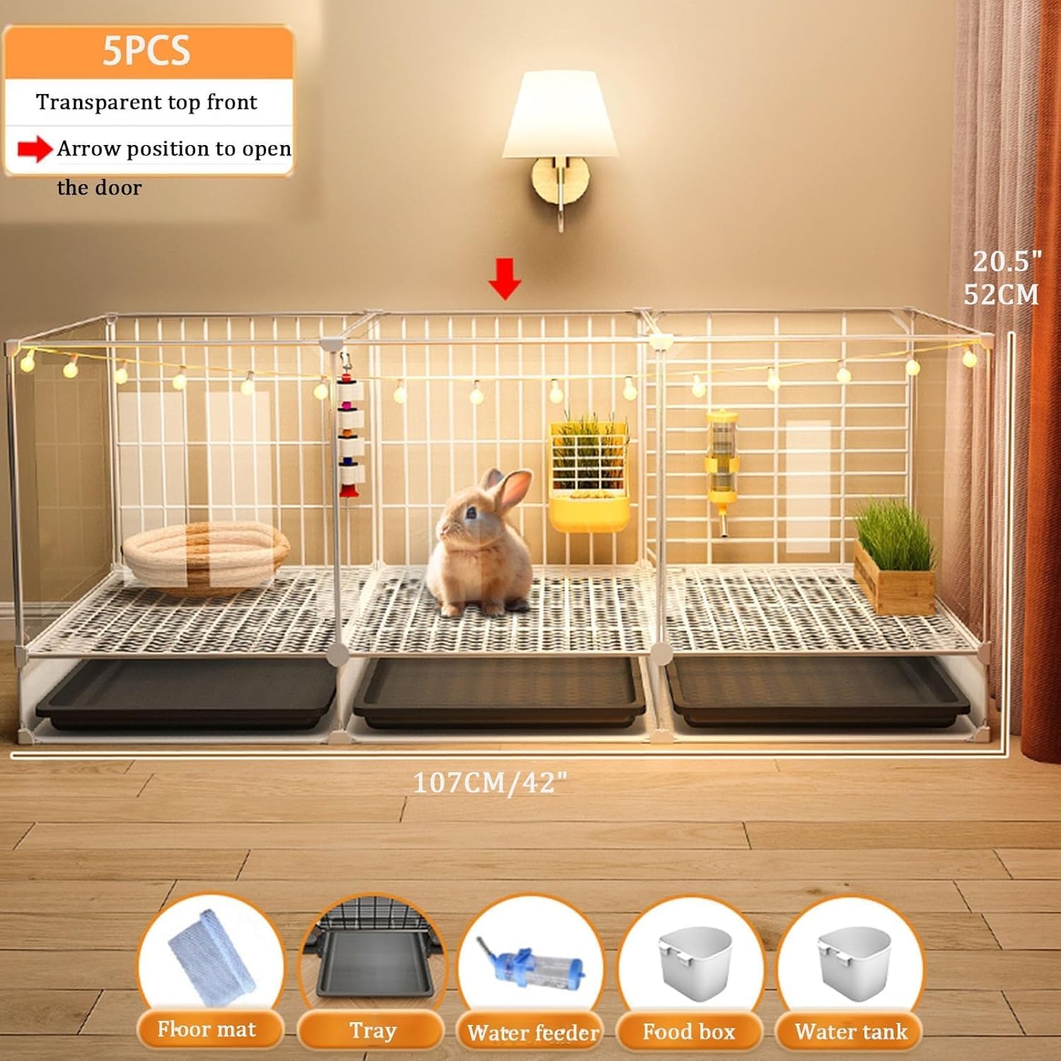 Rabbit Cage - Bunny Cages for Rabbits Indoor, Bunny Hutch Small Animal Cage Pet Playpen with Door, Hd Clear View, Transparent Acrylic Panel Puppy Kitten Dog Playpen, Portable Metal Wire Yar