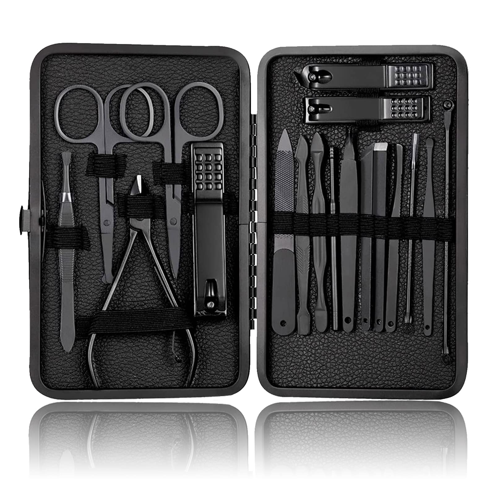Sadodo Professional 18PCS Pedicure Manicure Set, Gentle Black Nail Clippers,Grooming Kit Cuticle Remover,Manicure Pedicure Tools,Gift for Men Women Birthday Christmas