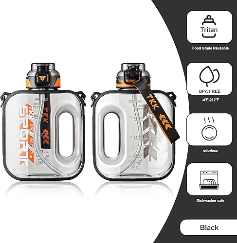 Miniatura 9 de TKK Botella de agua deportiva de 32 onzas con popote y pajilla, botella de agua de plástico de gran capacidad, apta para lavavajillas, botella de
