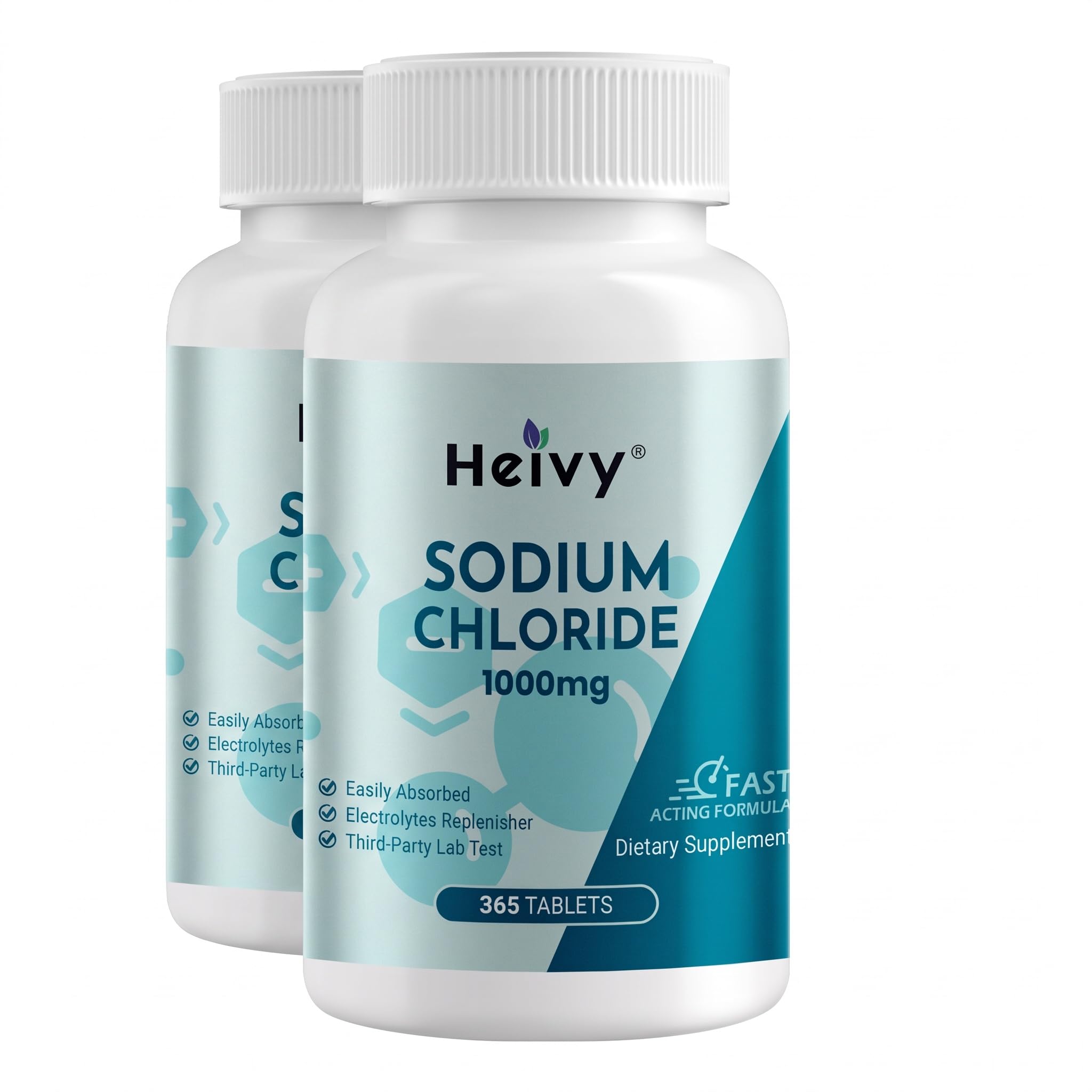 Heivy Sodium Chloride Capsules 1000mg - Pure Salt-Tablets, 365 Tablets, Sodium Chloride, Non-GMO - Electrolyte Balance and Hydration Support, Electrolytes Replenisher Hydration Drink, (Pack of 2)