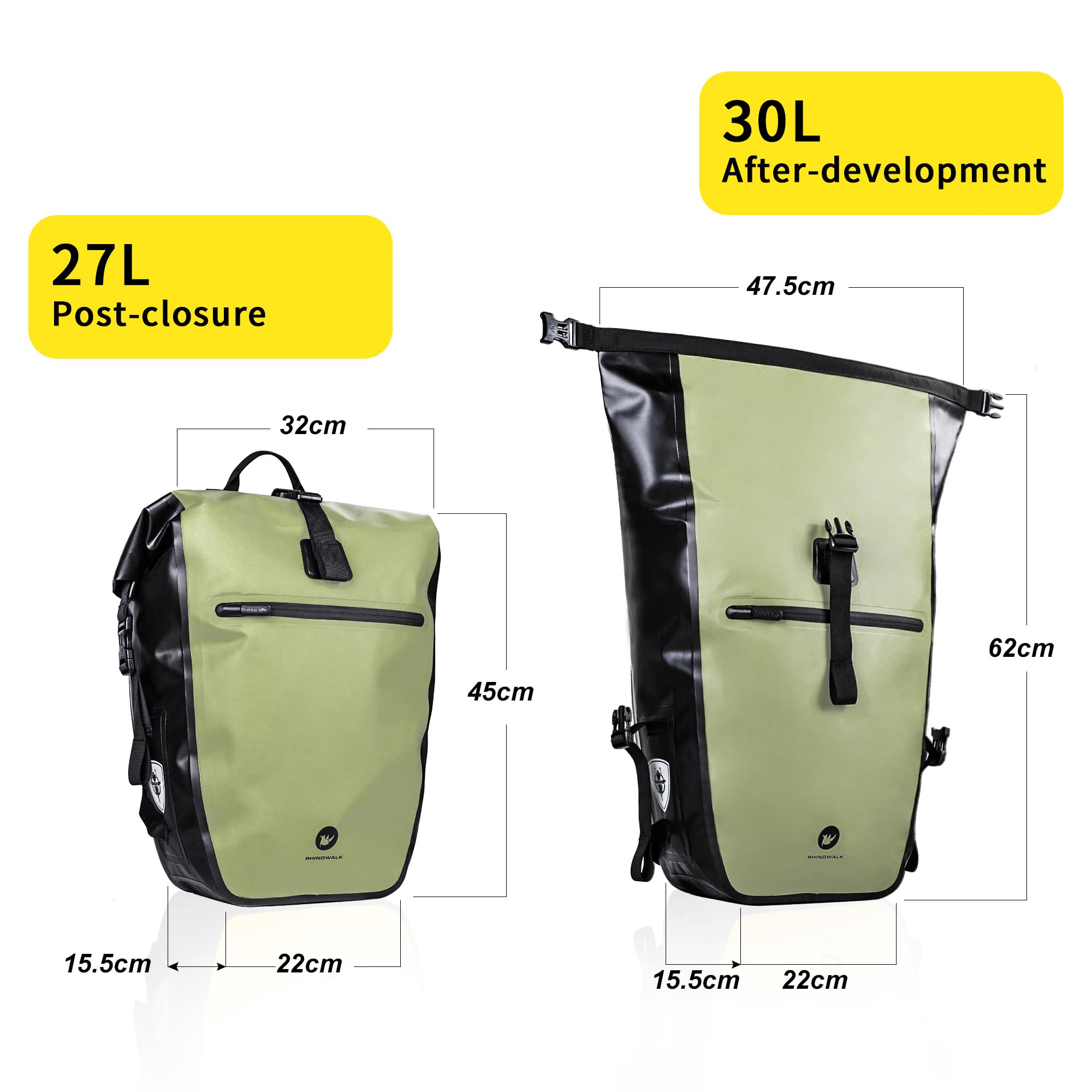 ENJOHOS Fahrradtaschen für Gepäckträger Fahrradrucksack 100% Wasserdicht Fahrrad Taschen hinten Gepäckträgertasche Motorrad Seitentasche Fahrradtasche Rucksack Laptop mit Schultergurt, Grün 27L