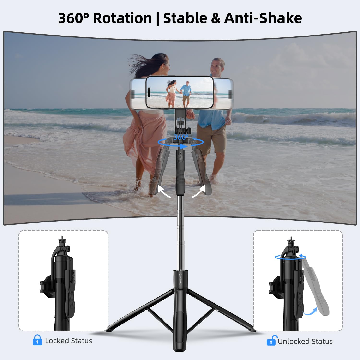 Celfiexpt 71" Magnetic Selfie Stick Tripod with 360° Rotating Anti-Shake Handle & 1/4" Screw for Camera 2 in 1 Multi-Function Long Stable Tripod Stand for Mobile Phone Video Vlogging Travel — Amazon image 5
