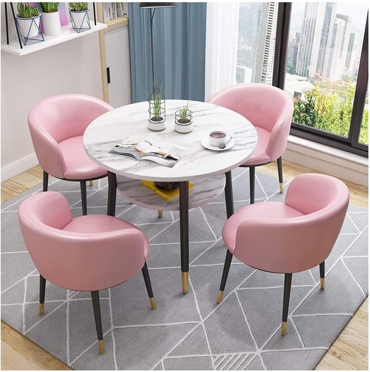 Conference Reception Room Coffee Table with Chair Office Table and Chair Combination Restaurant Tables and Chairs Set 1 Table and 4 Chairs Dessert Shop Cafe Hot,Light Blue-One Size