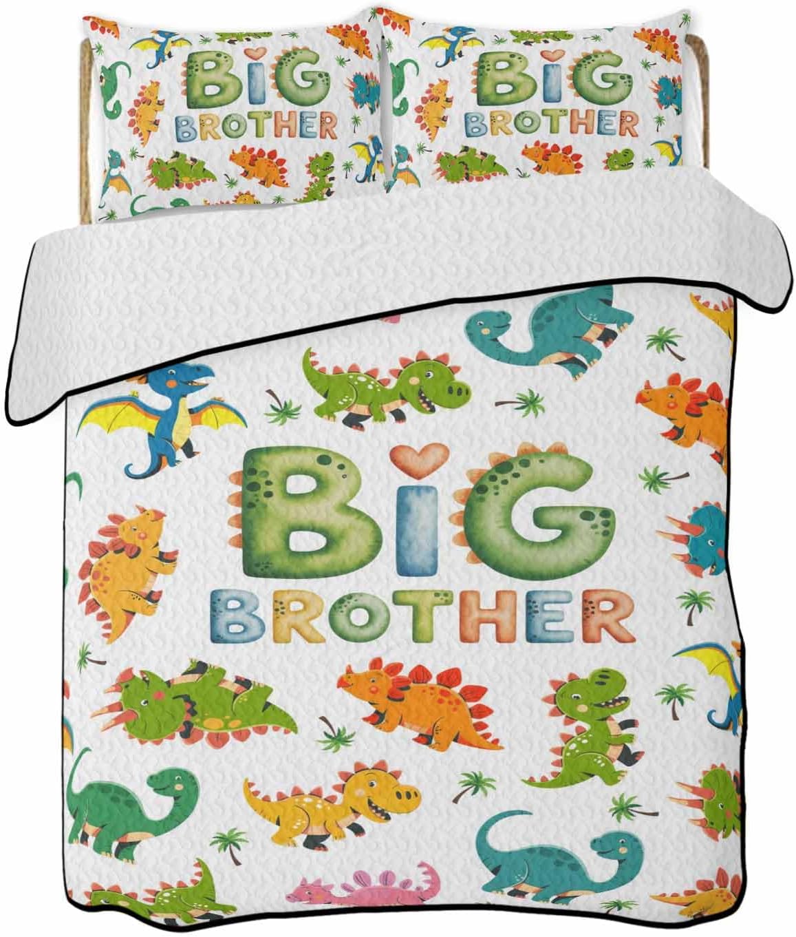 Twin Quilt Bedding Set, Cartoon Dinosaurs Lightweight Summer Quilt 3 Pieces Bedding Sets, Funny Dino Cute Boys Girls Children Reversible Soft Bedspreads Coverlets with 2 Pillow Shams for All Season