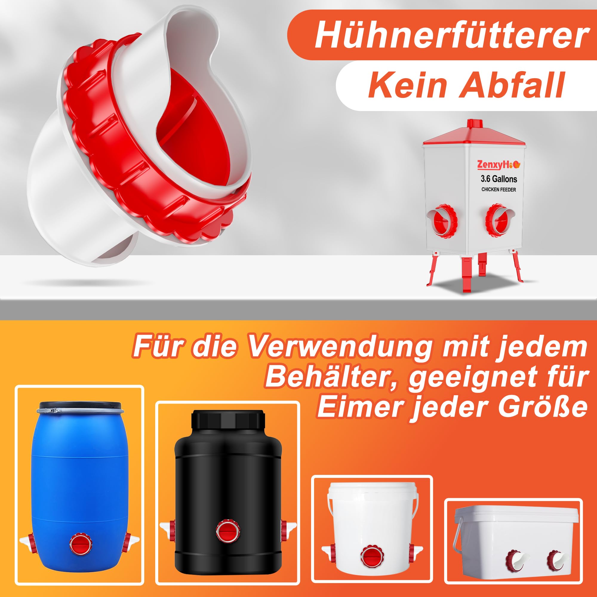 ZenxyHoC DIY Hühner Futterspender ohne Verschwendung, 8-Ausgang Geflügel Futterautomat mit Lochsäge für Eimer und Tröge