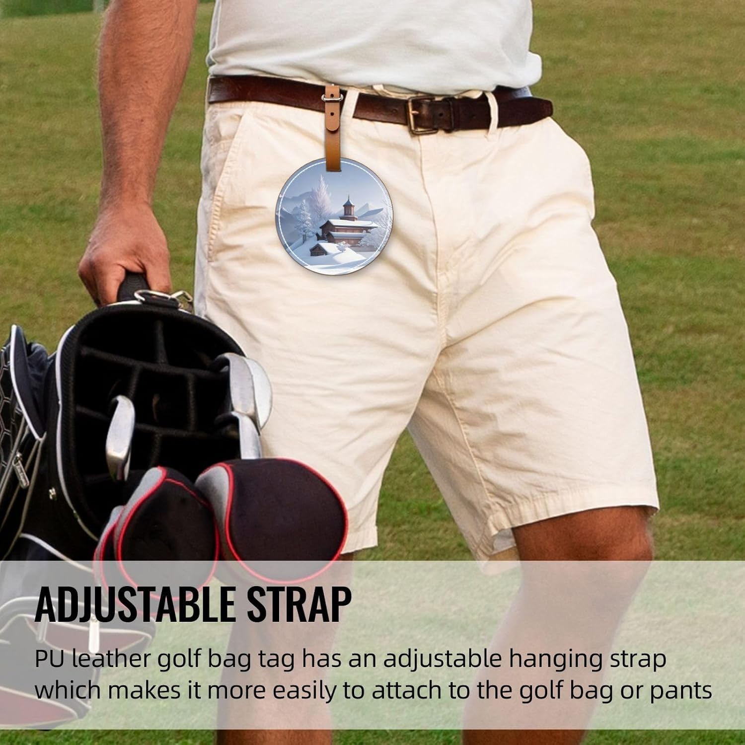 Winter Landscape Black Printed Golf tee Storage Bag - for Men only, Durable PU Material, Easy to Carry, Enhance The Golf Experience