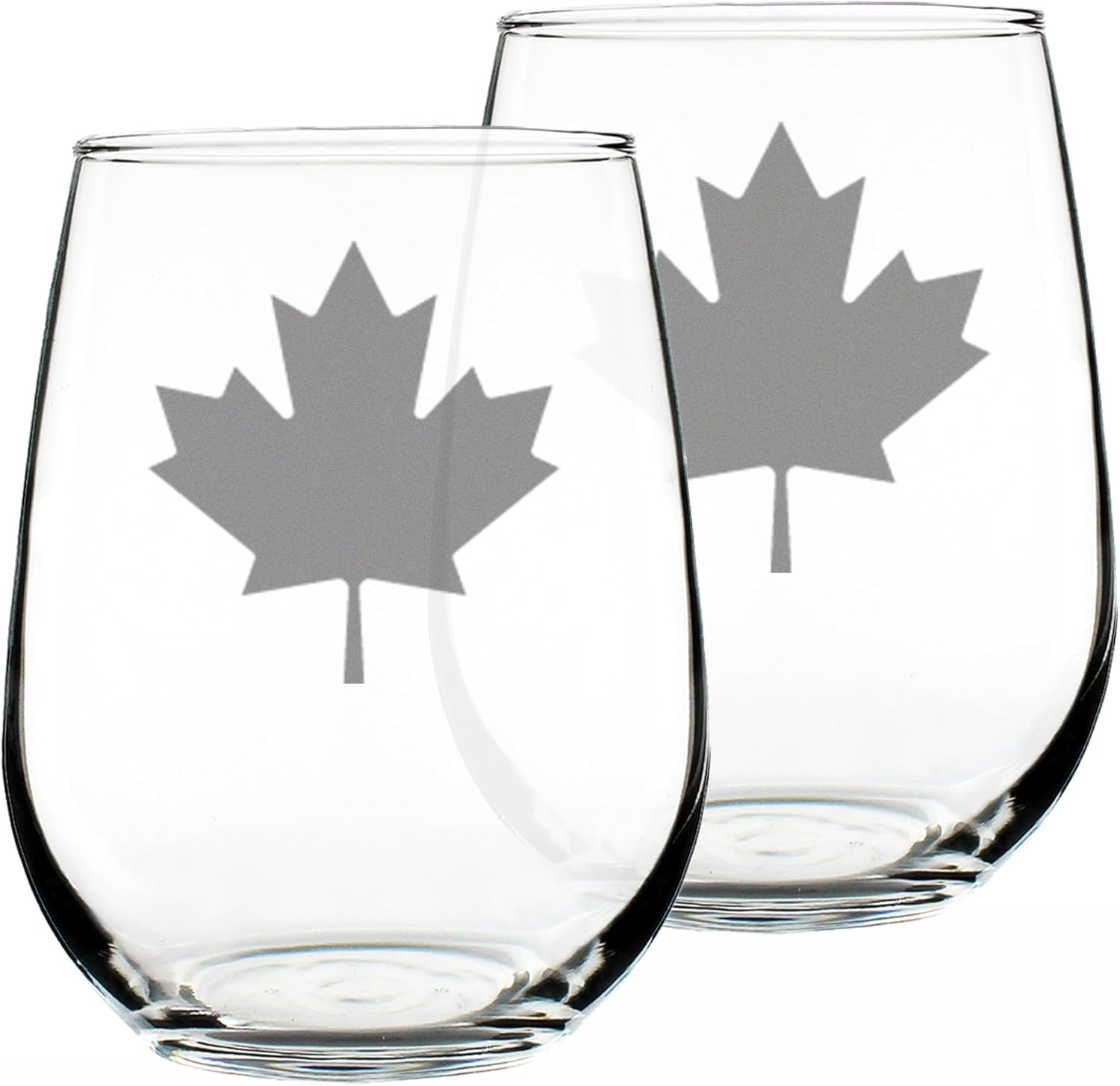 Bevvee Canada Maple Leaf Stemless Wine Glass - Canadian Flag Gifts and Decor for Women and Men - Set of 2 - Large 17 Oz Glasses