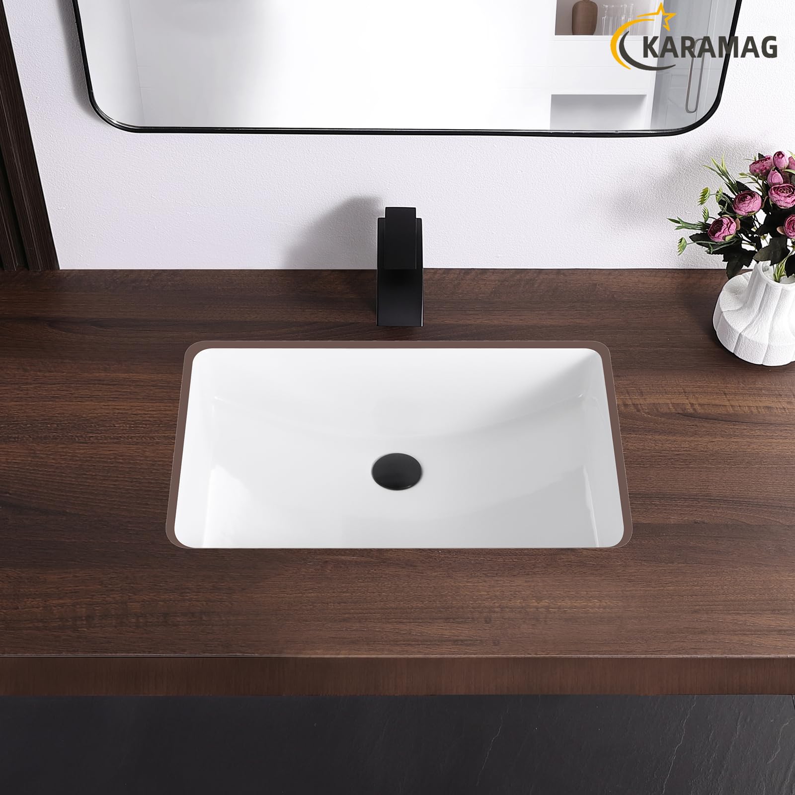 Fregadero de baño rectangular de 24 pulgadas, de cerámica blanca, con desbordamiento (23.8 x 16.3 pulgadas)