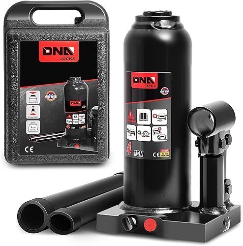 Miniatura 29 de DNA Motoring Gato hidráulico de aire de botella - 20 toneladas (40,000 libras) de capacidad, mango manual y bomba de aire para la elevación