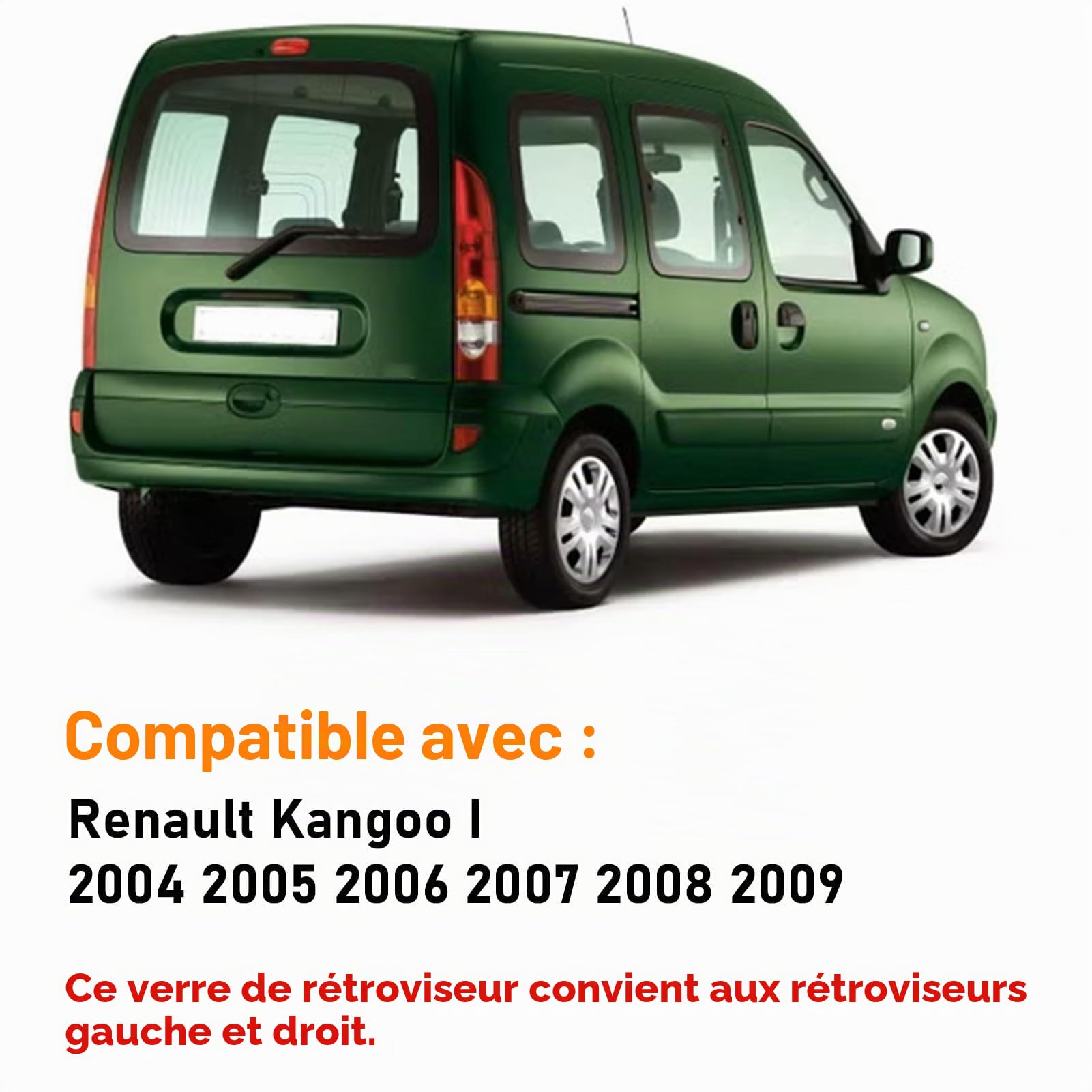 1PCS pour Renault Kangoo I Vitre Rétroviseur Chauffant 2004-2009 | Miroir Rétroviseur Kangoo 1 Verre Retroviseur 2004 2005 2006 2007 2008 2009 Vitre Retro Kangoo I(Universel Gauche/Droit)