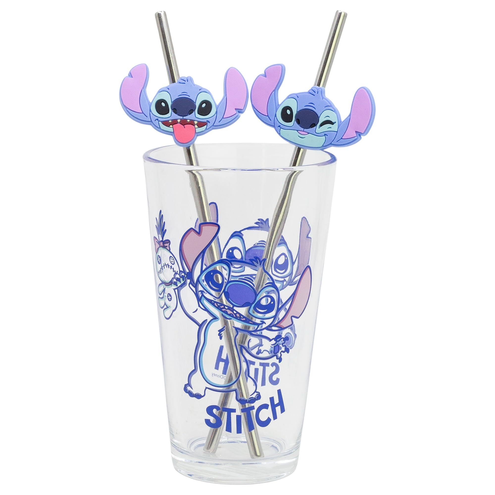 Lilo & Stitch Stitch Glass Tumbler with Straws, 485 ml
