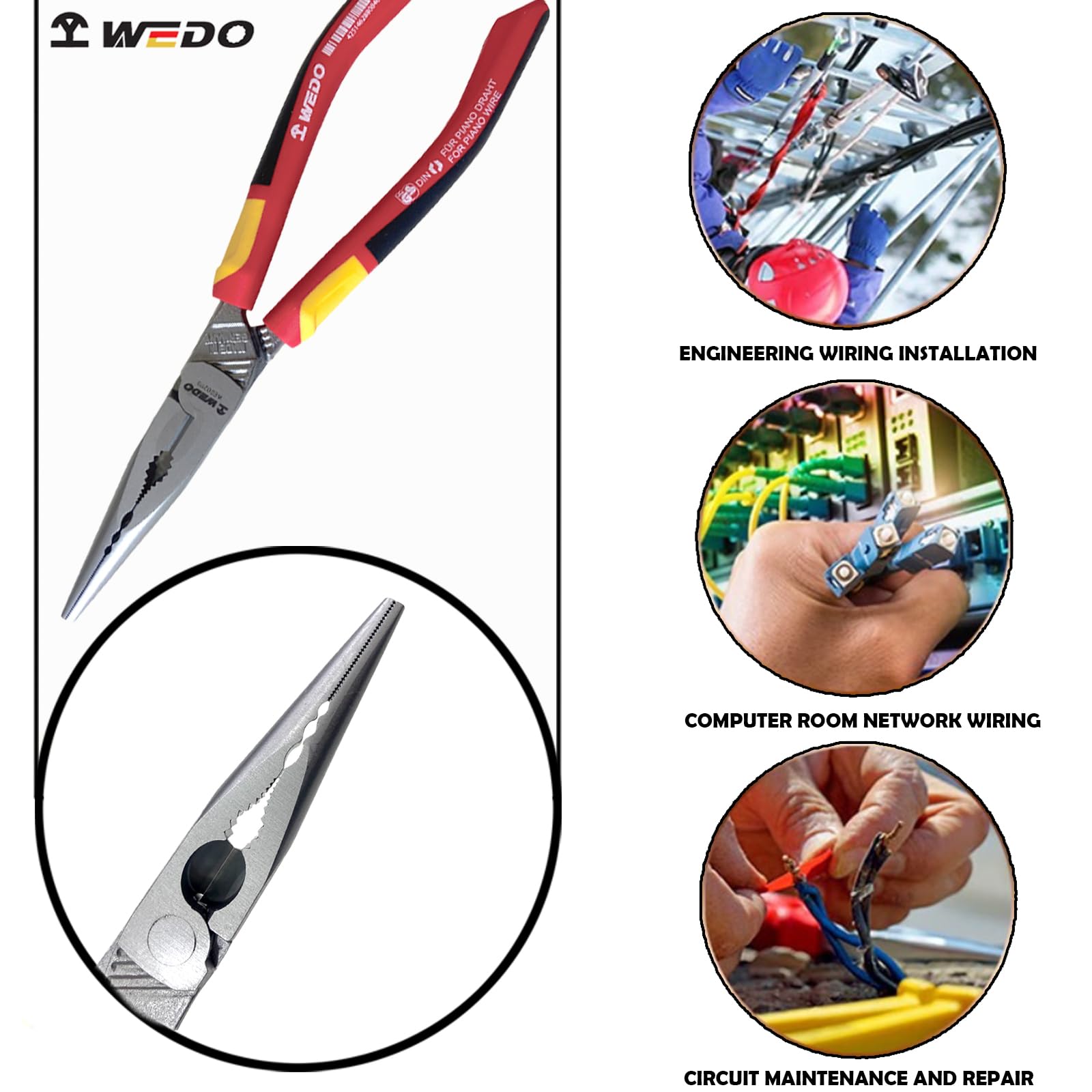 WEDO Pince à bec long de 20,3 cm avec poignées antidérapantes, longueur 200 mm, qualité industrielle