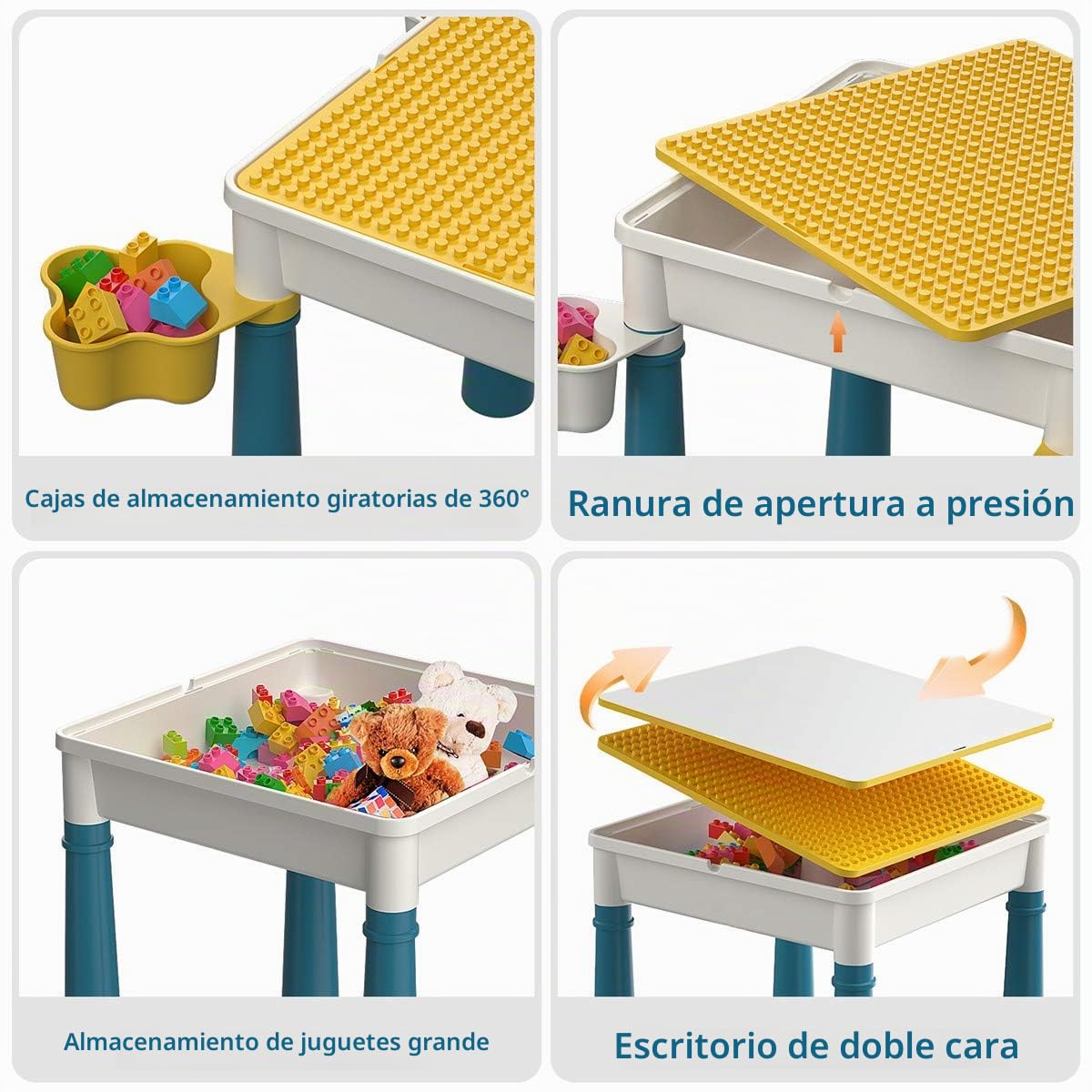 Burgkidz Bloques de construcción para niños, Mesa y Silla, Mesa multiactividad, con 1 Silla y 130 Piezas de Grandes Bloques, Ladrillos de Creatividad, Juguetes compatibles para niños y niñas