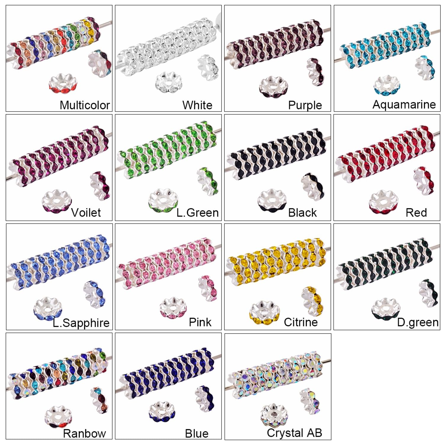 Weebee Lot De 100 Perles Européennes Colorées En Strass à Grand Trou