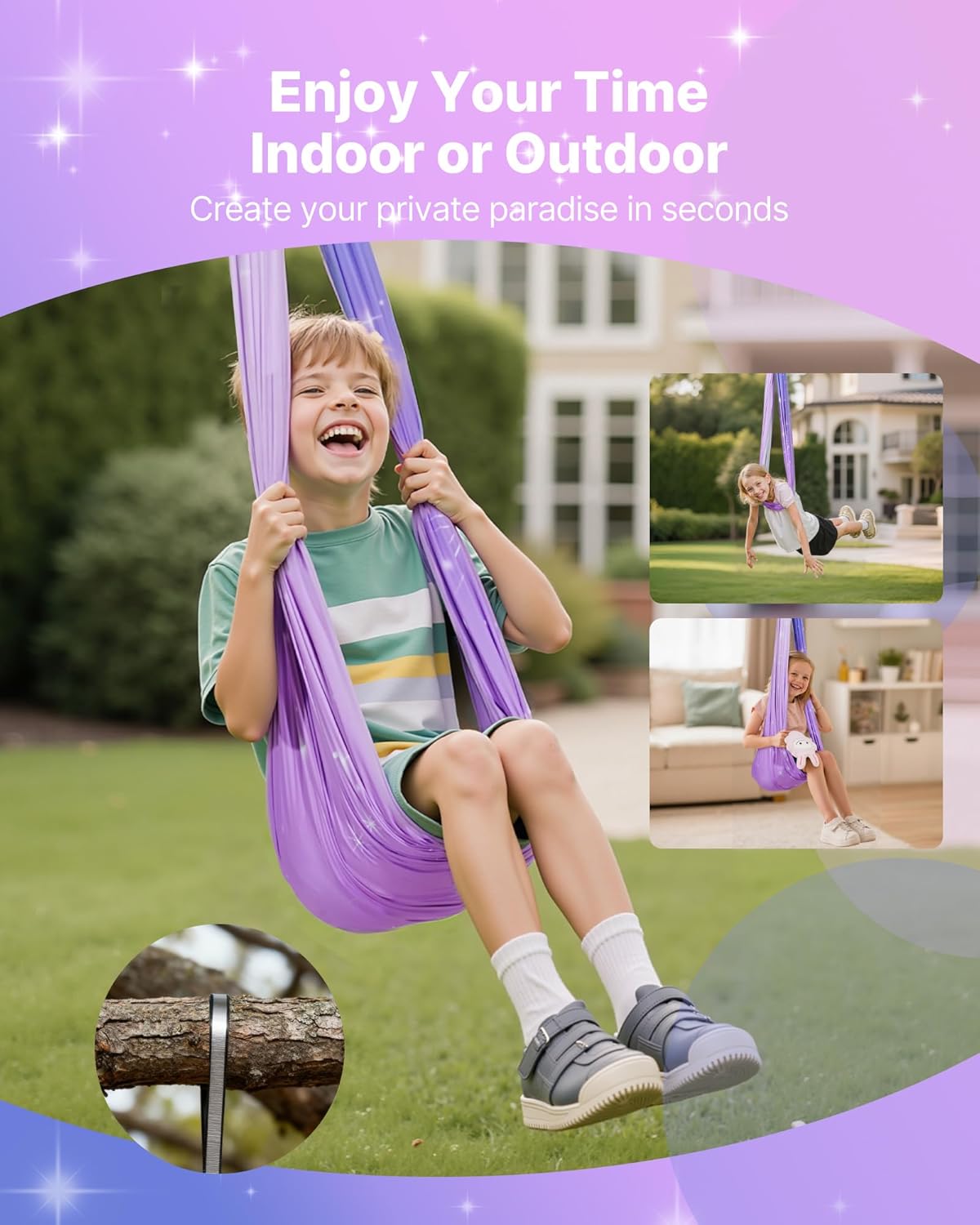 VEVOR Sensory Swing, Double-Layer Fabric Sensorys Hammock, Indoor & Outdoor Sensory Swing with 360° Swivel Hanger, O-Sling, Holds up to 300lbs, Adjustable Aerial Yoga, Ceiling Swings for Kids